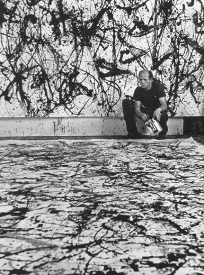 Jackson Pollock painting in his studio on Long Island